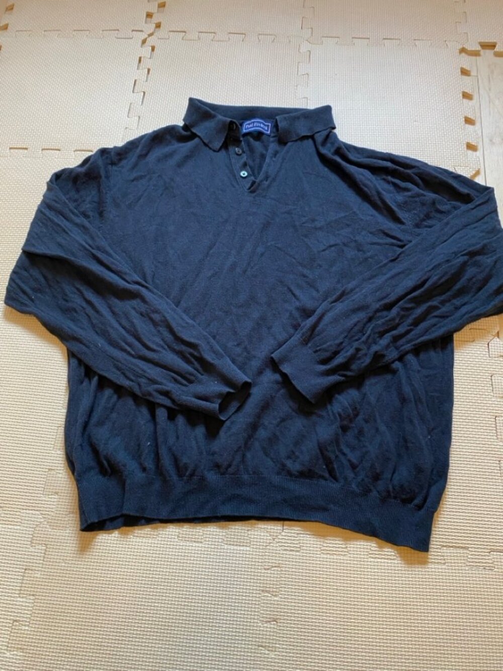 Paul Fredrick Black Knit Polo XXL Silk Cashmere Blend